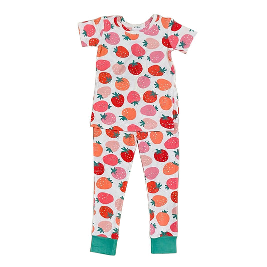 Preorder GSPO1389 Strawberry red short sleeve pants girls pajamas