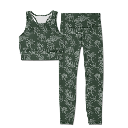 preorder GSPO1463 leaf green sleeveless pants adult yoga outfit polyester