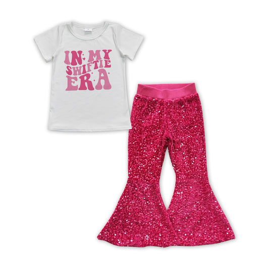 GSPO1468 country singer in my era short sleeve hot pink sequin pants girls set