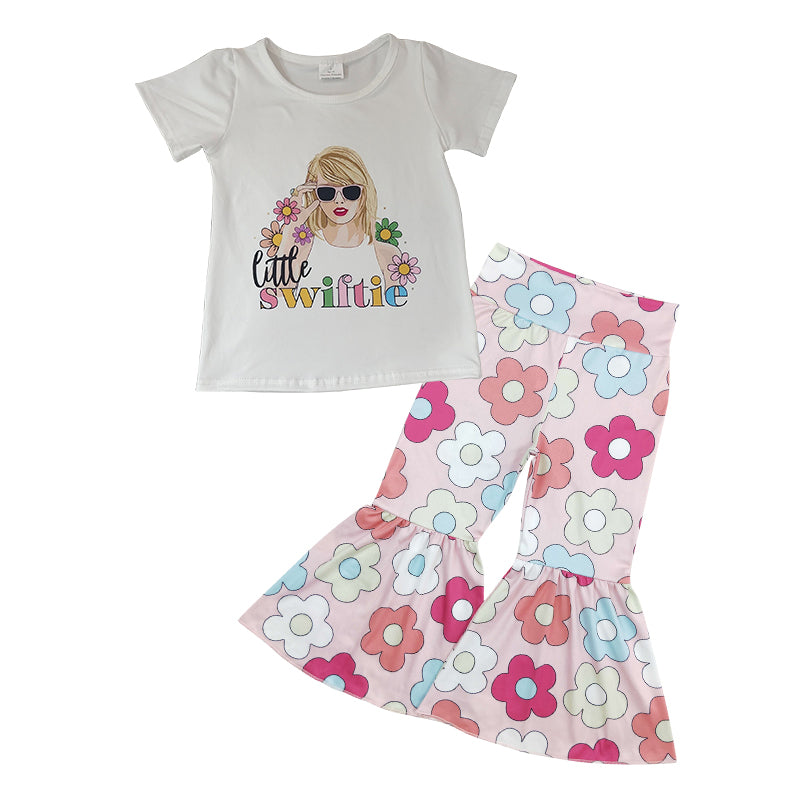 GSPO1516 country singer TS flowers short sleeve cute flowers pink pants girls set pop singer