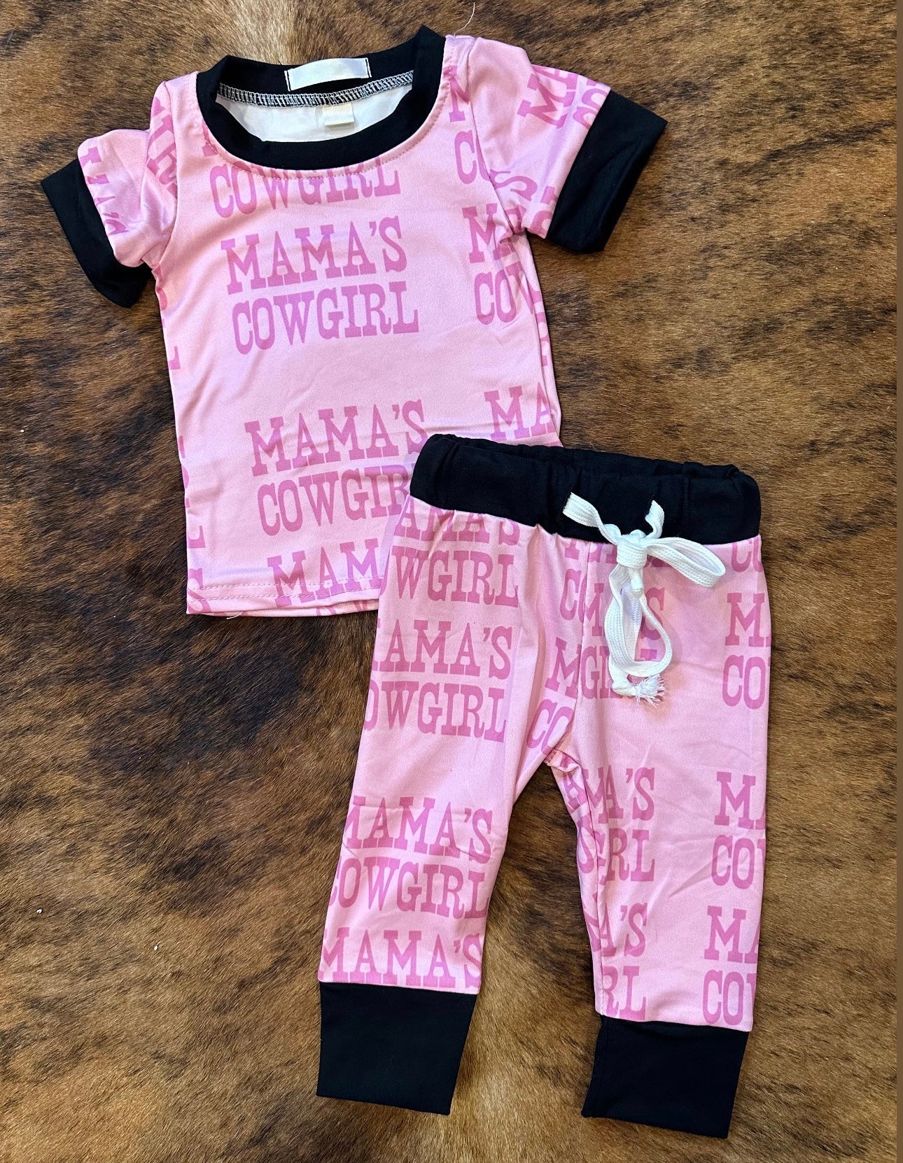 preorder GSPO1537 mama's cowgirl pink short sleeve pants girls set