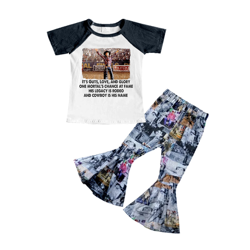 preorder GSPO1549 Western cowboy short sleeve pants girls set