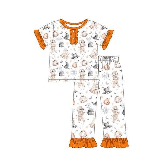 preorder GSPO1560 Halloween pumpkin orange short sleeve pants girls pajamas