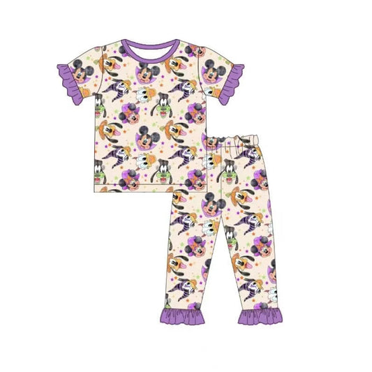 preorder GSPO1567 Halloween cartoon mouse duck purple short sleeve pants girls pajamas