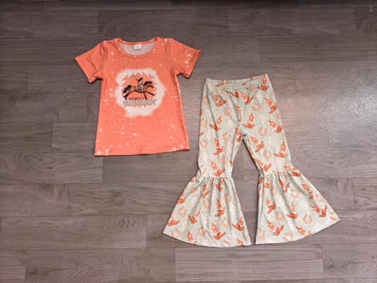 preorder Samples GSPO1571 Western rodeo cowboys short sleeve blue boots pants girls set