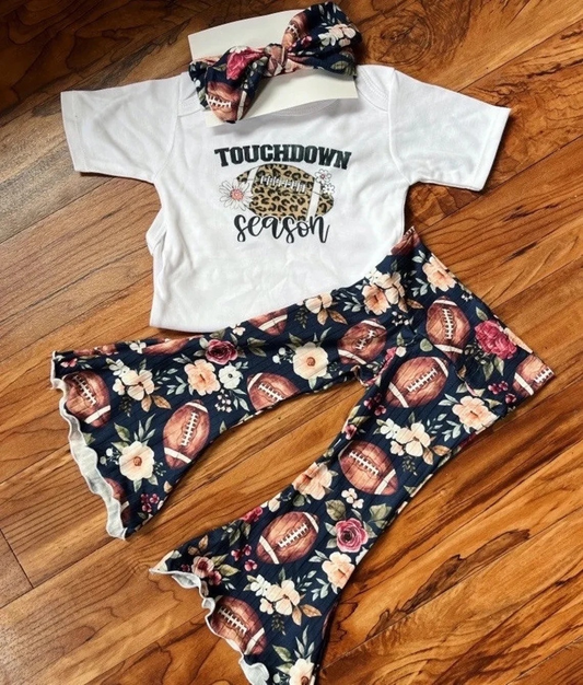 custom moq 3 Touchdown season football short sleeve flowers pants girls set