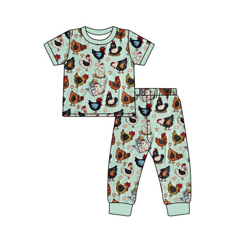 preorder GSPO1584 cartoon farm chick egg green short sleeve pants adult pajamas