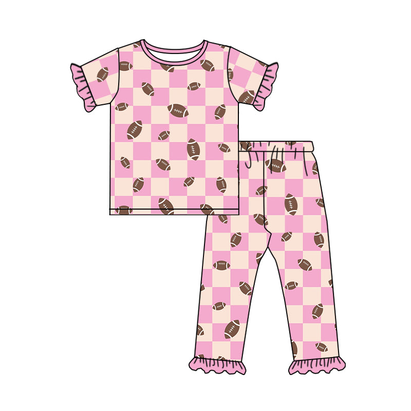 preorder GSPO1588 football pink checkered pants girls pajamas