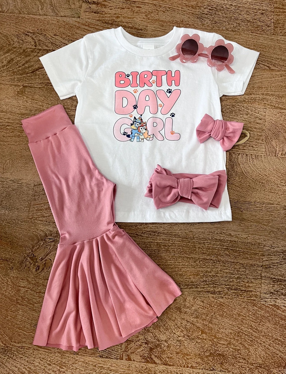 preorder GSPO1631 birthday girl cartoon dog short sleeve pink pants girls set