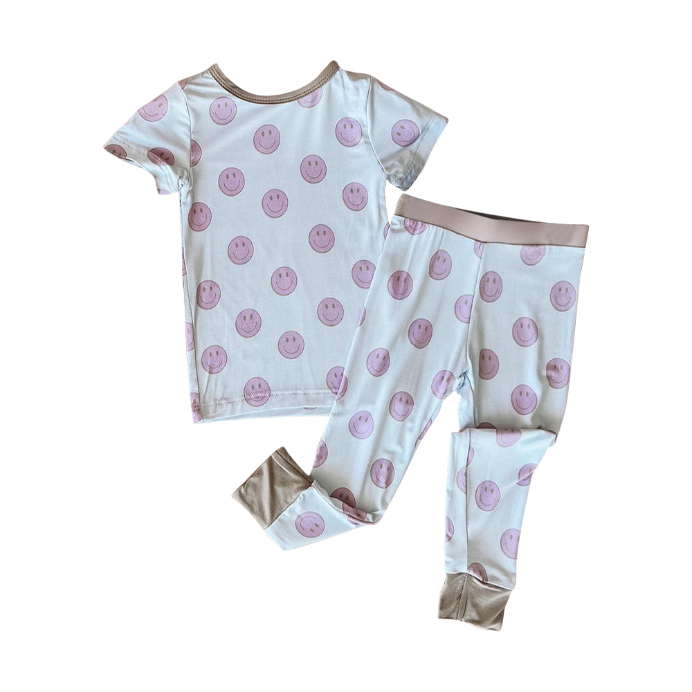 preorder GSPO1670 pink smile short sleeve pants girls pajamas