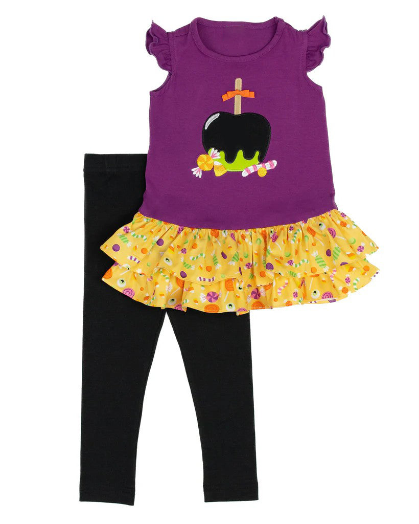 preorder GSPO1686 Halloween candy apple purple flutter sleeve black pants girls set