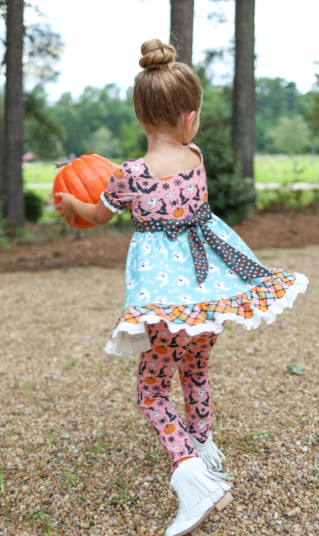 preorder GSPO1692 Halloween spooky hat pumpkin short sleeve pants girls set