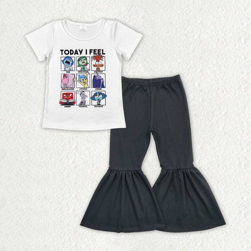 GSPO1712 todat i feel cartoon baby short sleeve black pants girls set