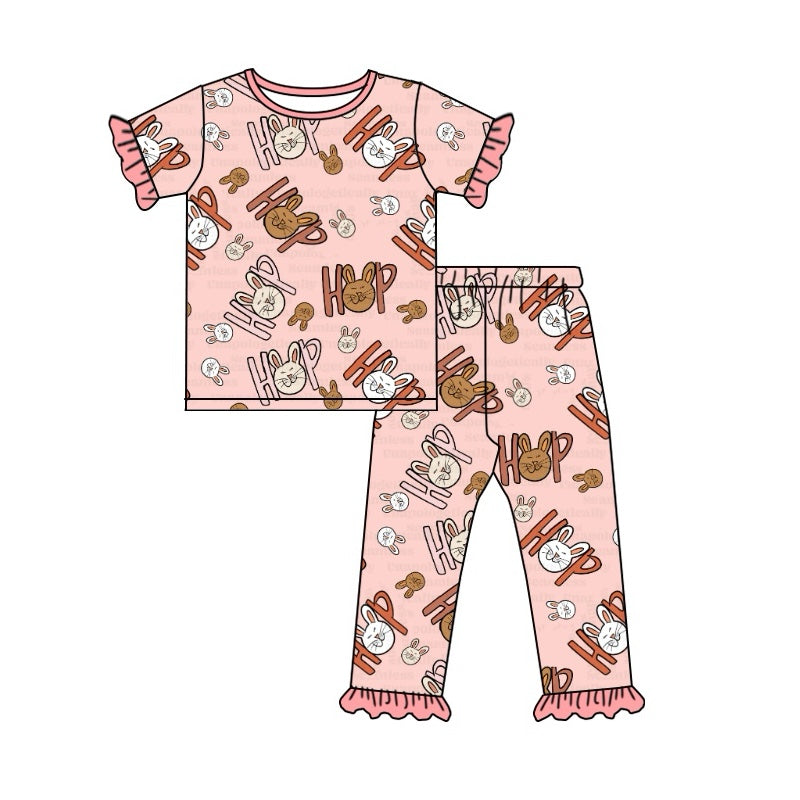 Preorder GSPO1726 hop cute bunny rabbit pink short sleeve pants girls pajamas