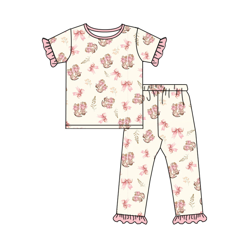 preorder GSPO1748 Western boot coquette bows pink short sleeve pants girls pajamas