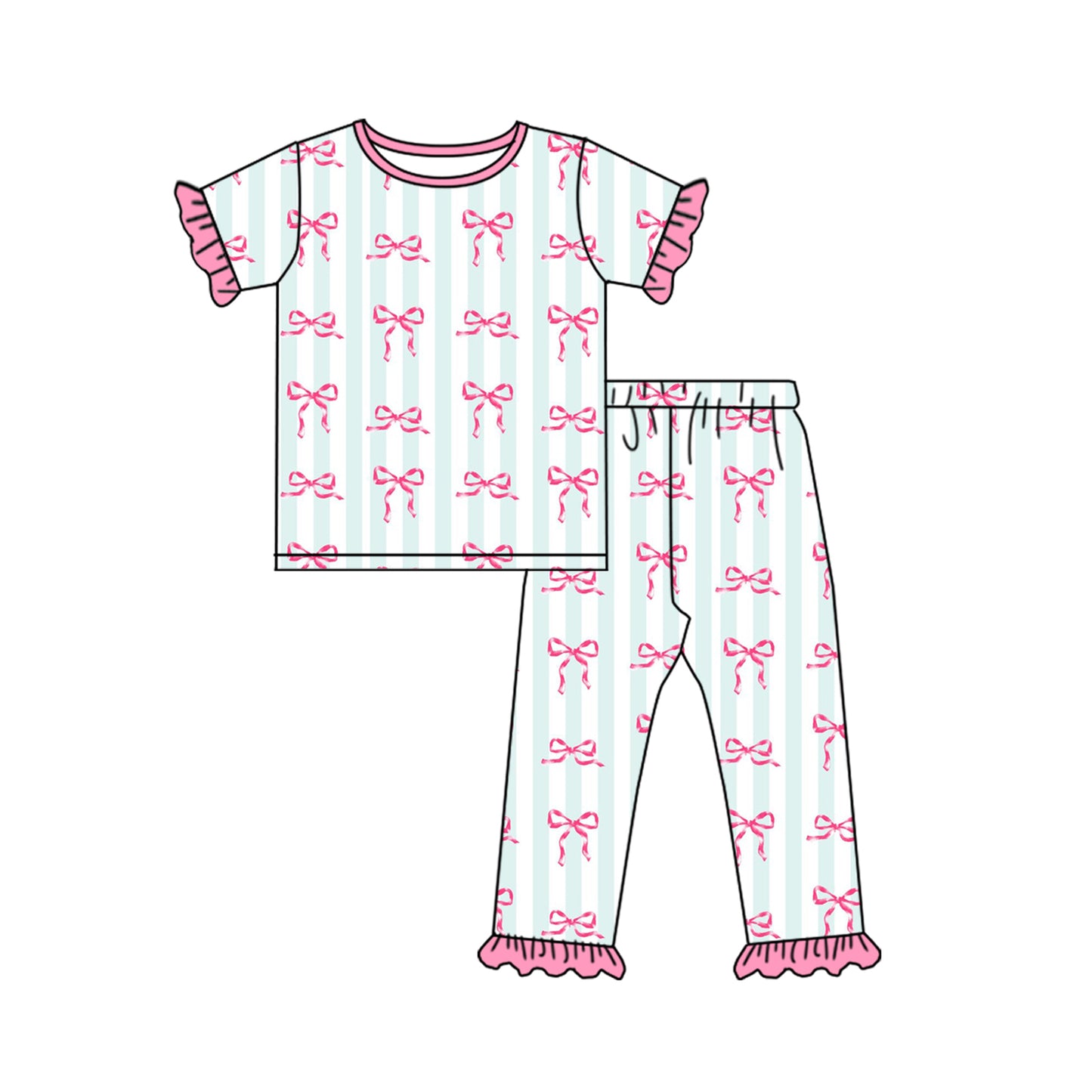 preorder GSPO1749 pink coquette bows striped short sleeve pants girls pajamas