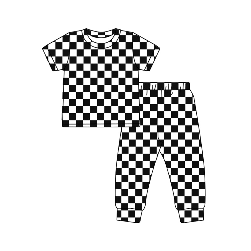 preorder GSPO1753 black checkered short sleeve pants girls set