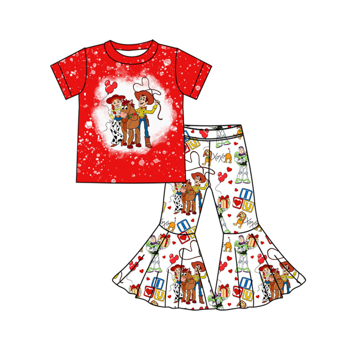 Preorder GSPO1773 Valentine's Day heart cartoon toy red short sleeve pants girls set