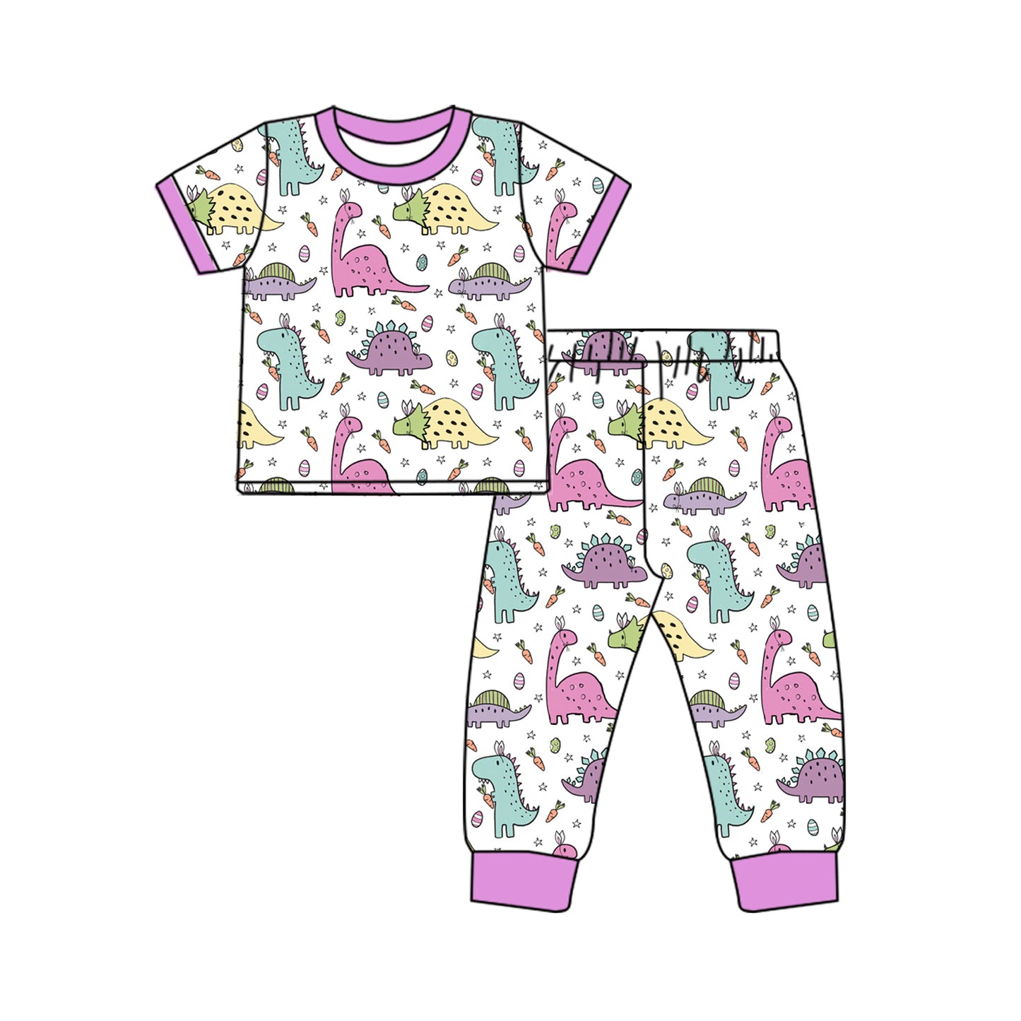 Preorder GSPO1790 Easter carrot dinosaur purple short sleeve pants girls pajamas