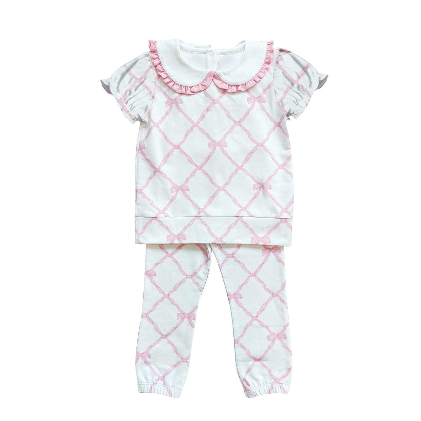 Preorder GSPO1791 pink cute bows short sleeve pants girls pajamas