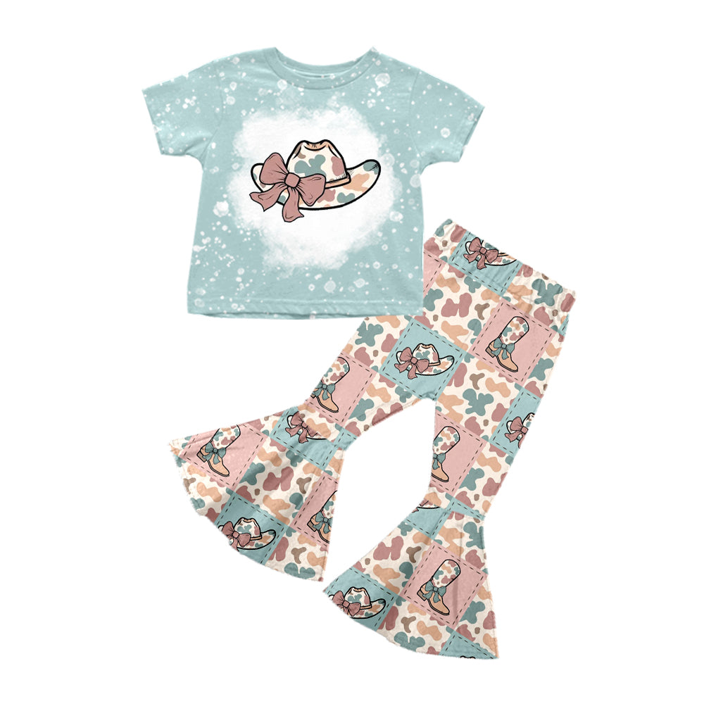 preorder GSPO1810 Western cute camo hat boot short sleeve pants girls set
