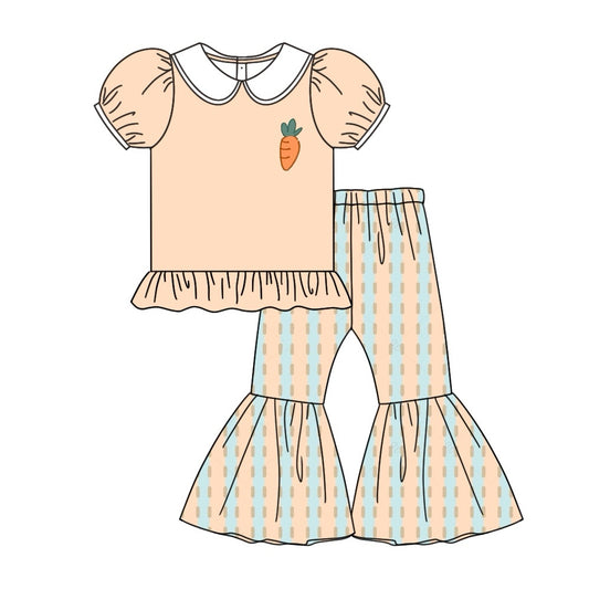 Preorder GSPO1822 Easter carrot orange short sleeve orange blue pants girls set