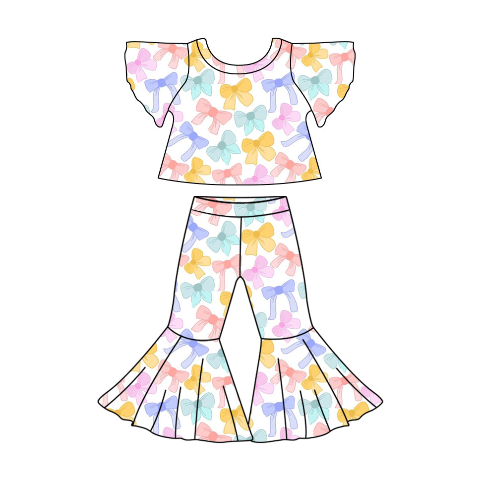 Preorder GSPO1826 colorful bows coquette bows short sleeve pants girls set