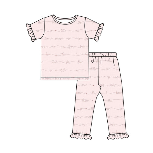 Preorder GSPO1836 Easter Jesus love me pink short sleeve pants girls pajamas