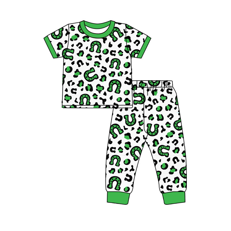 preorder GSPO1871 St. Patrick Green Leopard Short Sleeve Pants Boys Pajamas