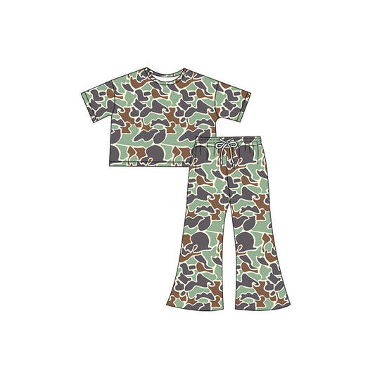 preorder GSPO1893 Hunting Camo Green Camo Short Sleeve Pants Girls Set