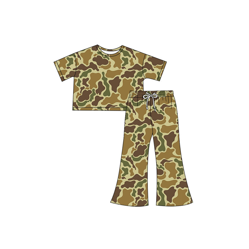 preorder GSPO1896 Hunting Camo Ginger Yellow Camo Short Sleeve Pants Girls Set