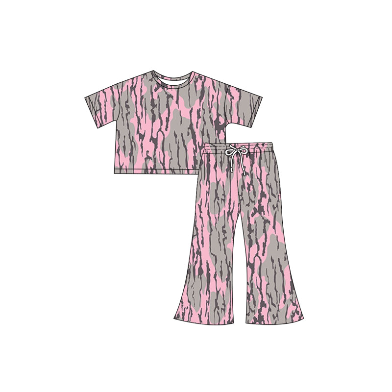 preorder GSPO1897 Hunting Camo Pink Bottomland Camo Short Sleeve Pants Girls Set