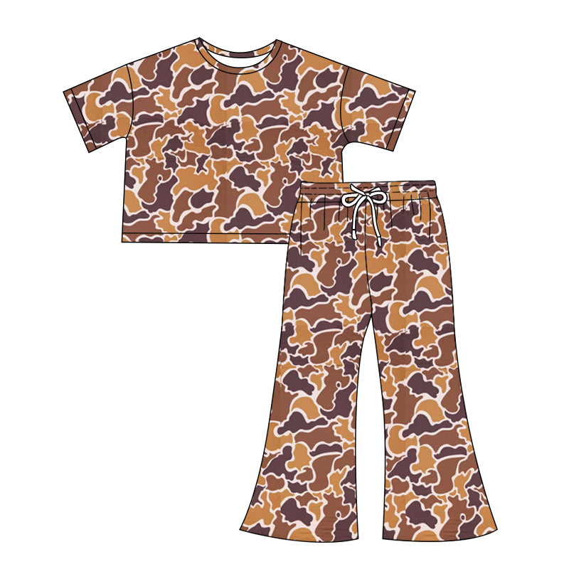 preorder GSPO1900 Hunting Camo Brown Camo Short Sleeve Pants Adult Women Set
