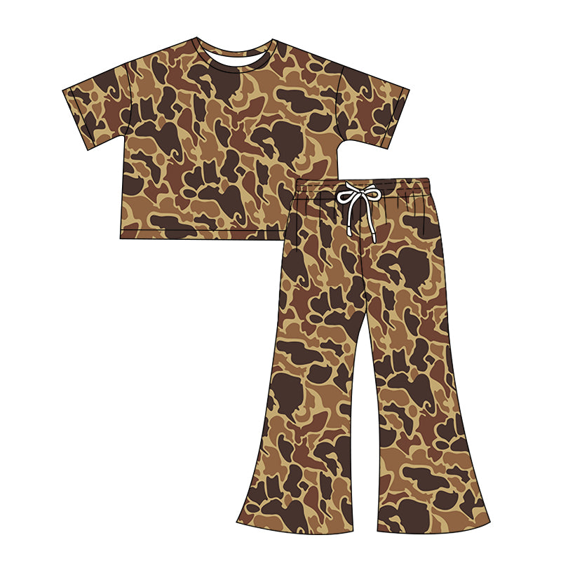 preorder GSPO1901 Hunting Camo Dark Brown Camo Short Sleeve Pants Adult Women Set