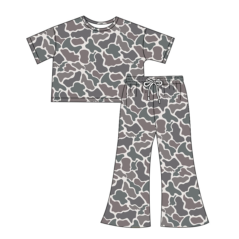 preorder GSPO1905 Hunting Camo Grey Camo Short Sleeve Pants Adult Women Set