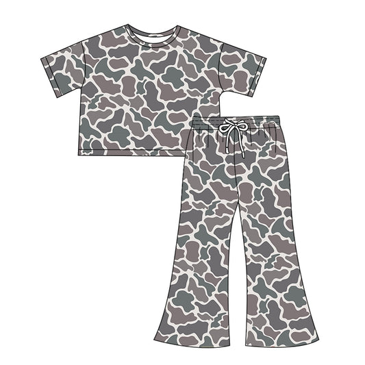 preorder GSPO1905 Hunting Camo Grey Camo Short Sleeve Pants Adult Women Set