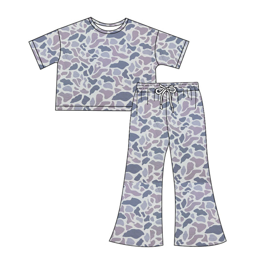 preorder GSPO1907 Hunting Camo Grey Camo Short Sleeve Pants Adult Women Set