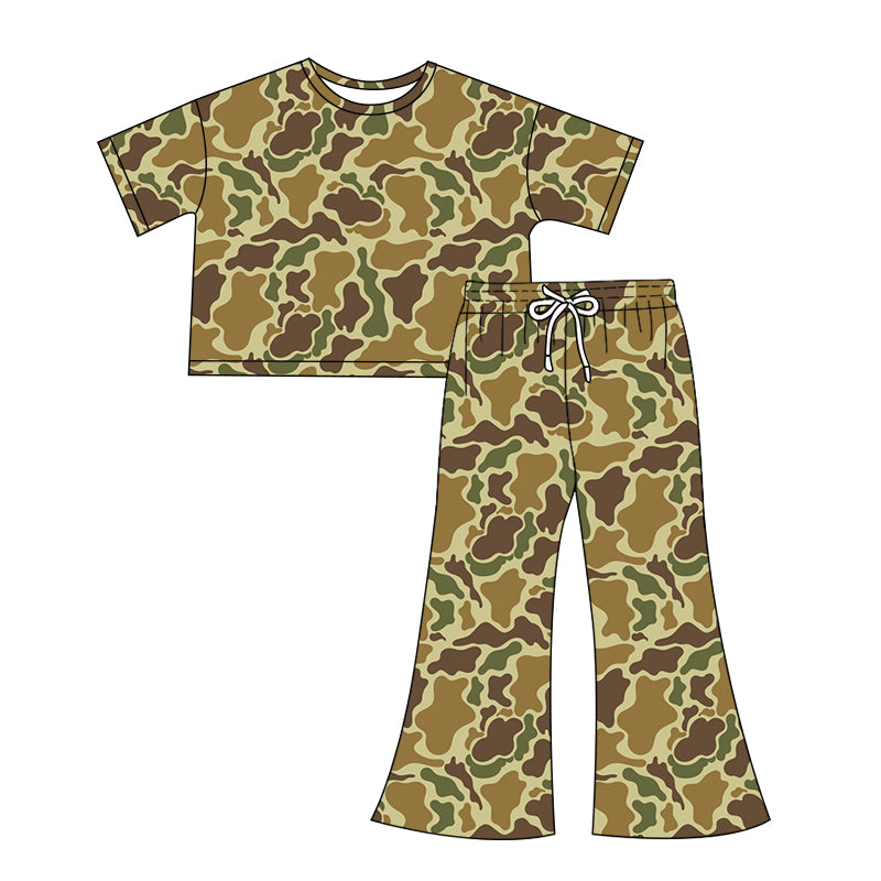 preorder GSPO1912 Hunting Camo Ginger Yellow Camo Short Sleeve Pants Adult Women Set