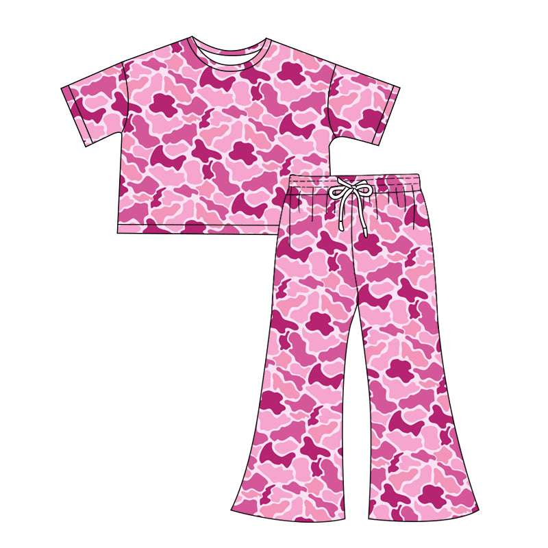 preorder GSPO1914 Hunting Camo Hot Pink Camo Short Sleeve Pants Adult Women Set