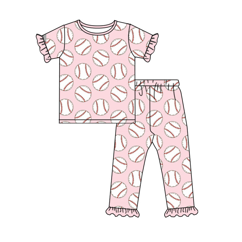 preorder GSPO1920 Baseball Pink Long Sleeve Pants Girls Pajamas