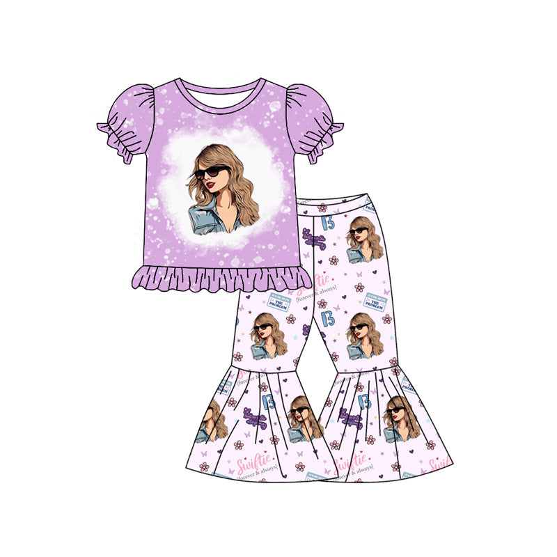preorder GSPO1923 Country Singer Swiftie Purple Short Sleeve Pants Girls Set