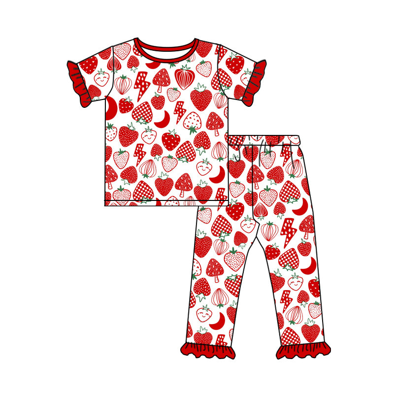 preorder GSPO1955 cute red strawberry short sleeve pants girls pajamas
