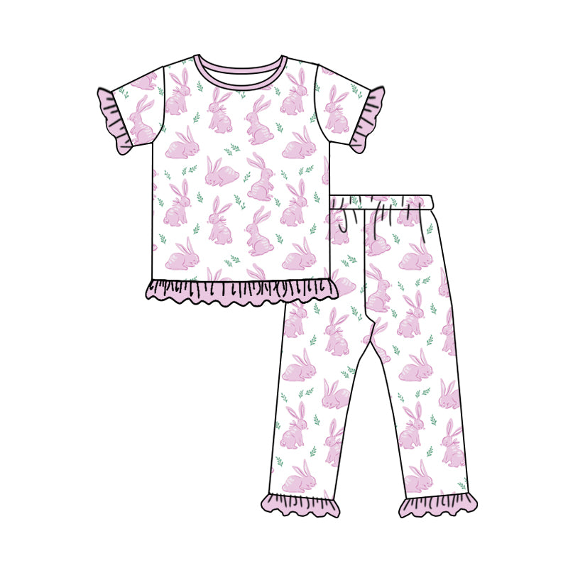 preorder GSPO1958 baby girl Easter bunny rabbit pink short sleeve pants pajamas