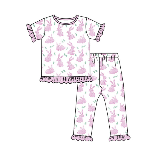 preorder GSPO1958 baby girl Easter bunny rabbit pink short sleeve pants pajamas
