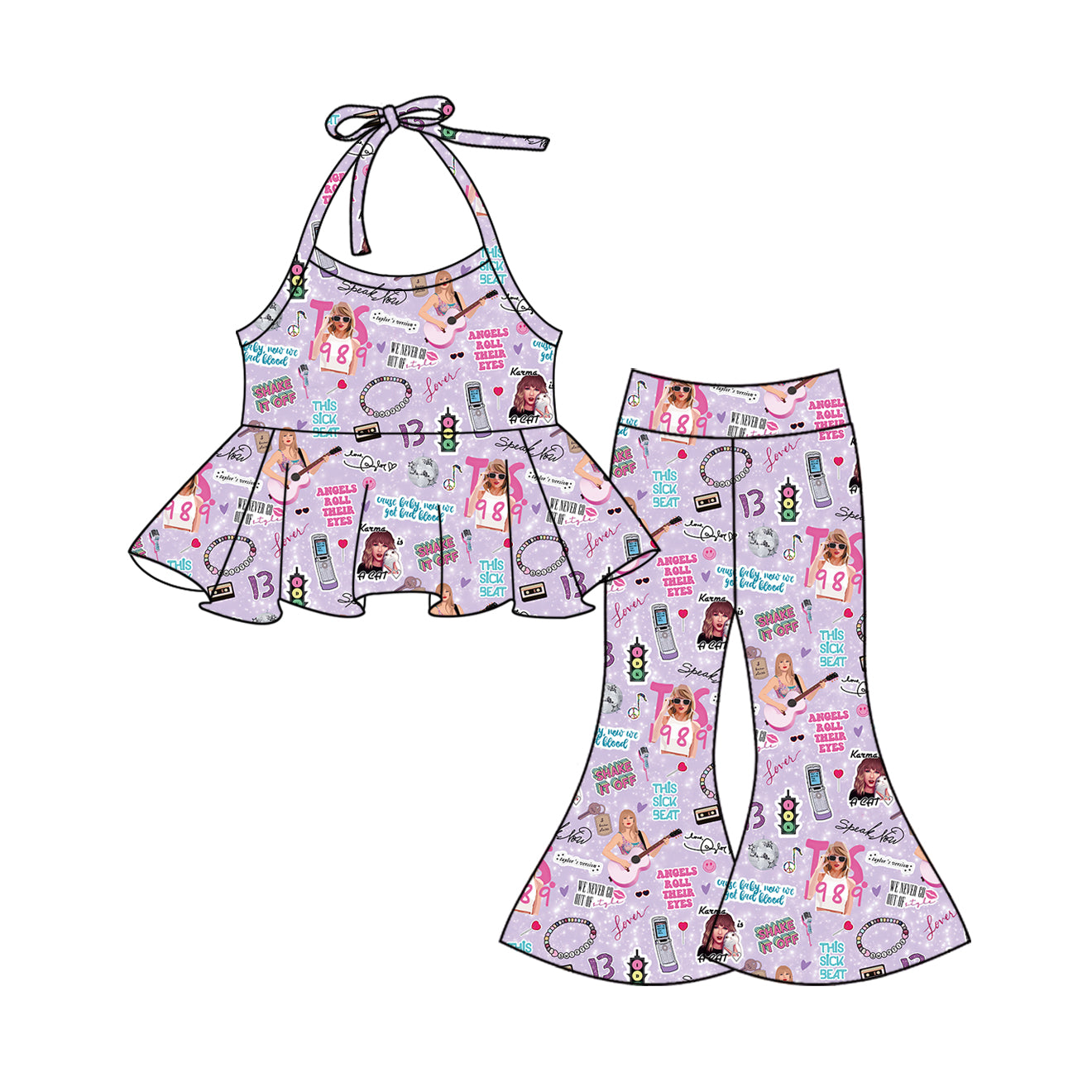 preorder GSPO1990 Taylor Country Singer Music Purple Straps Pants Girls Set