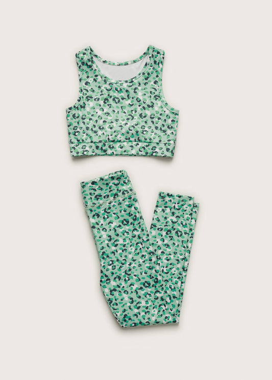 preorder GSPO1997 yoga green leopard sleeveless pants girls set