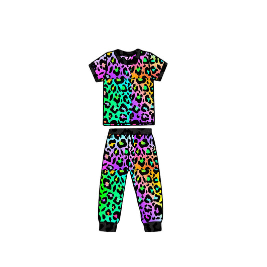 preorder GSPO2008 colorful leoaprd purple green leopard short sleeve pants boys pajamas