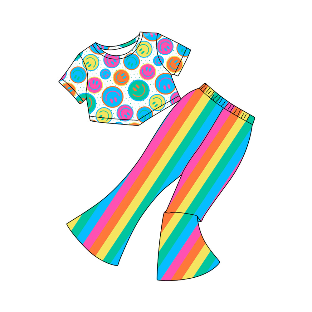 preorder GSPO2016 colorful smile short sleeve rainbow striped pants girls set