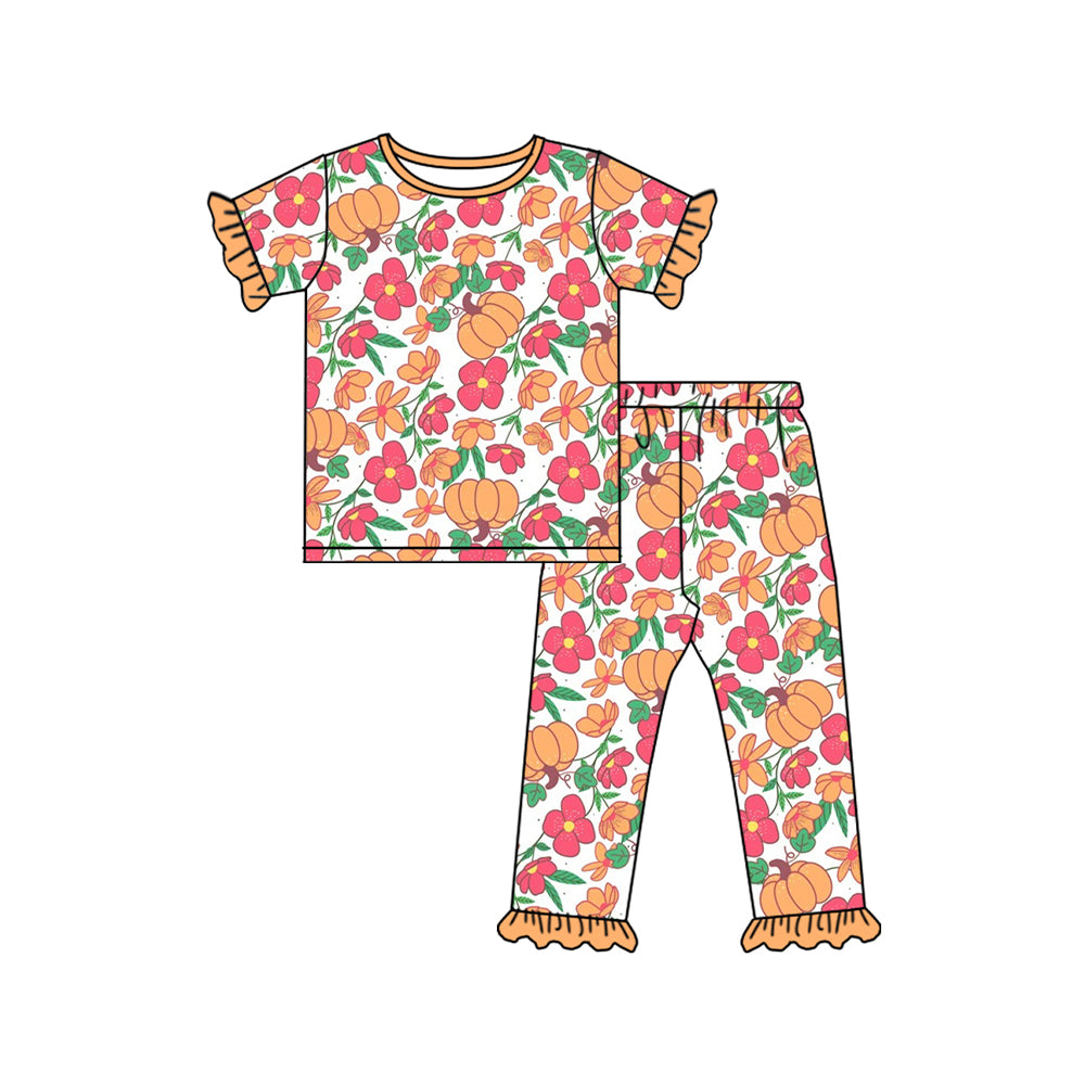 preorder GSPO2018 pumpkin flowers orange pink short sleeve pants girls pajamas