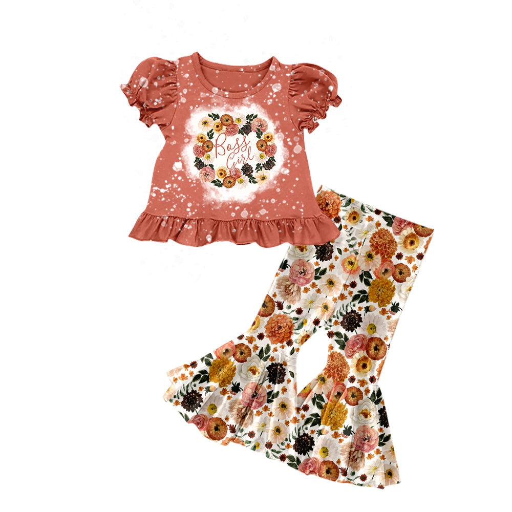 preorder GSPO2026 boss girl flowers short sleeve flowers pants grils set